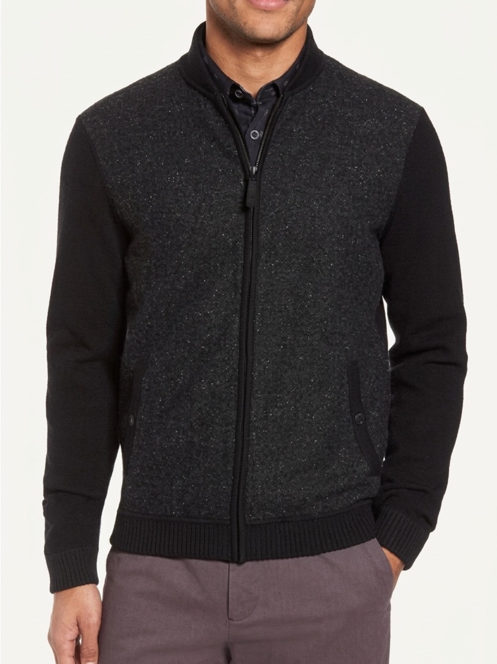 Ted Baker  Herringbone Bomber Full-Zip Sweater Jacket